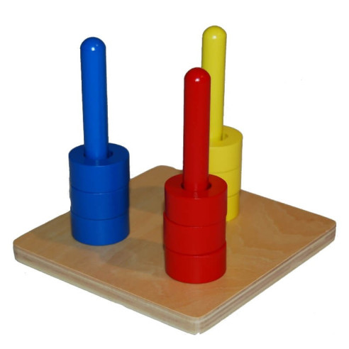 Disques de couleur sur 3 tiges verticales Montessori