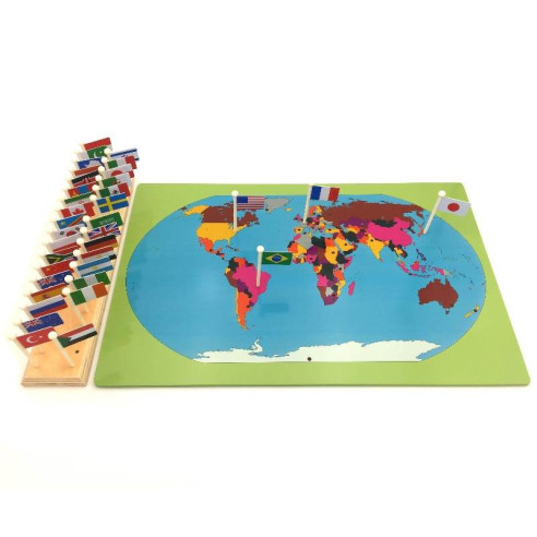 Puzzle carte du monde avec drapeaux Montessori