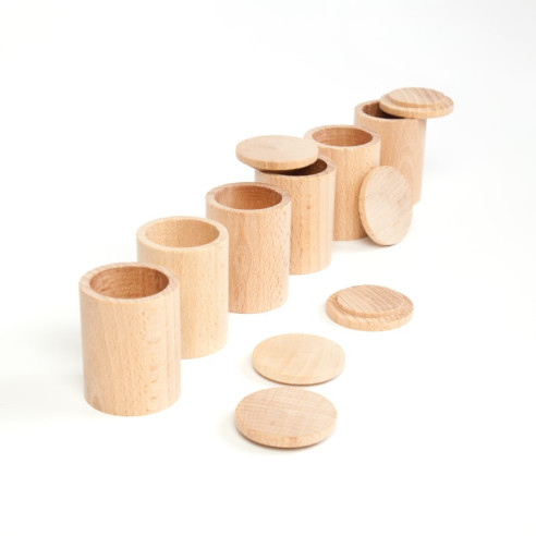 6 pots avec couvercle en bois naturel Grapat